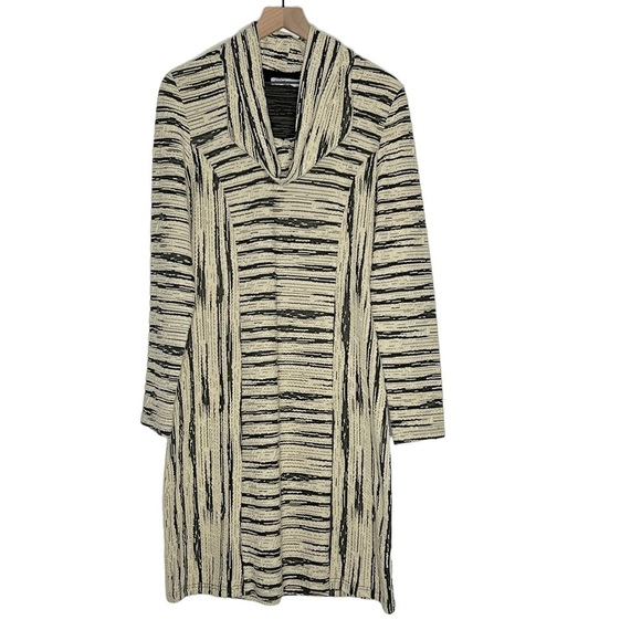 DZHAVAEL COUTURE Black Tan Stripe Detachable Cowl Neck Dress Size L - Picture 3 of 16